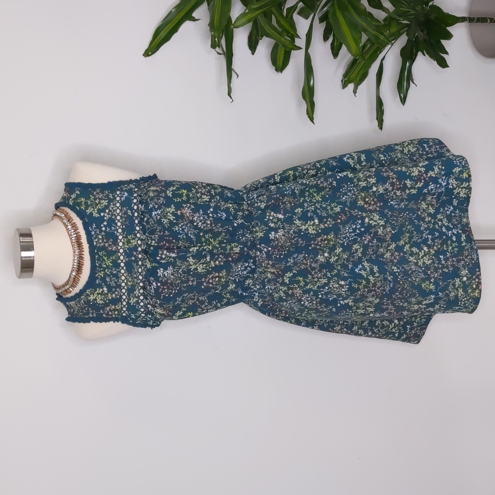 Merona Dark Teal Dress with floral pattern key hole back size xs